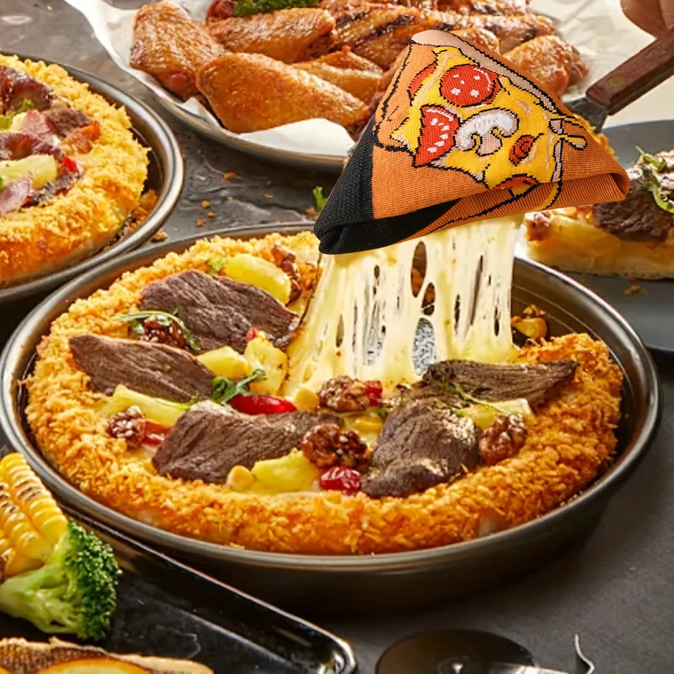 Unique pizza pattern men's and women's Christmas gift socks