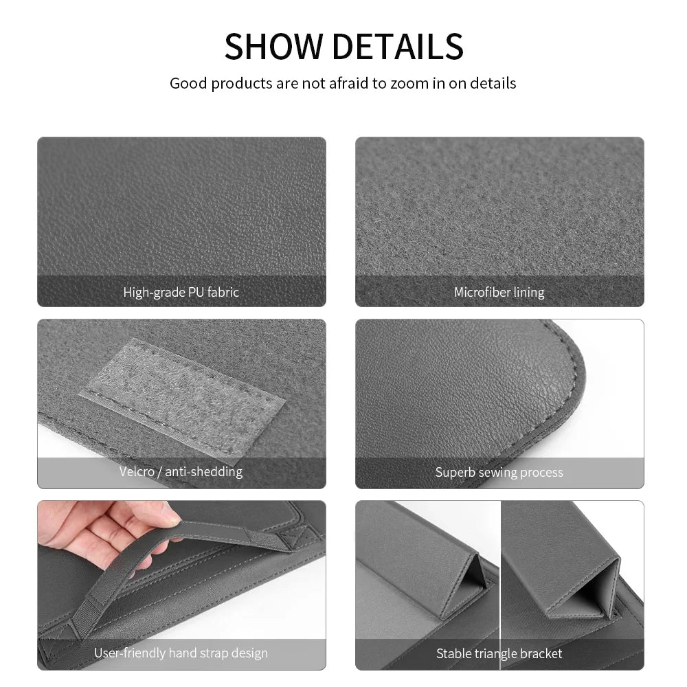 The Executive Edit: Vegan Leather Laptop Sleeve; Ergonomic Stand Mac Book Air 13.6 M4 2025 Pro 13.3 Notebook Sleeve Bag For Huawei ASUS Dell 11 13 14 15 15.6 16 Case