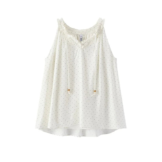 Atelier Beau Monde Bloomsbury Ruffle Neck Polka Dot Blouse – Cream