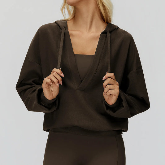 Women's Deep-V Sweatshirt Sports Top | Loose Fit Yoga & Running Sweatshirt