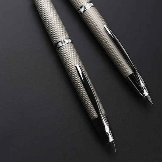 The Executive Grip: Metal Press Luxury Fountain Pen – Effortless Style, Precision Writing.
