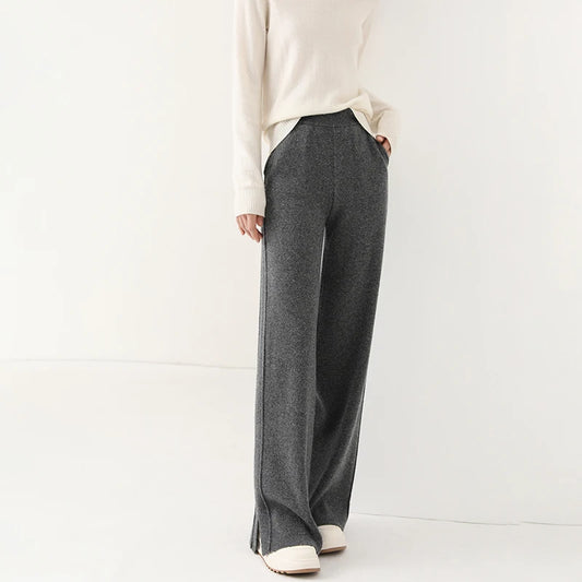 Women's Wide Leg Merino Wool Trousers | Knitted Soft Warm Pants