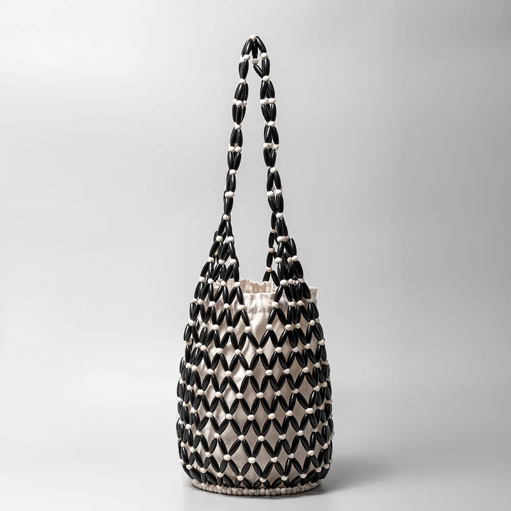 The Talitha Wooden Beaded Bucket Bag