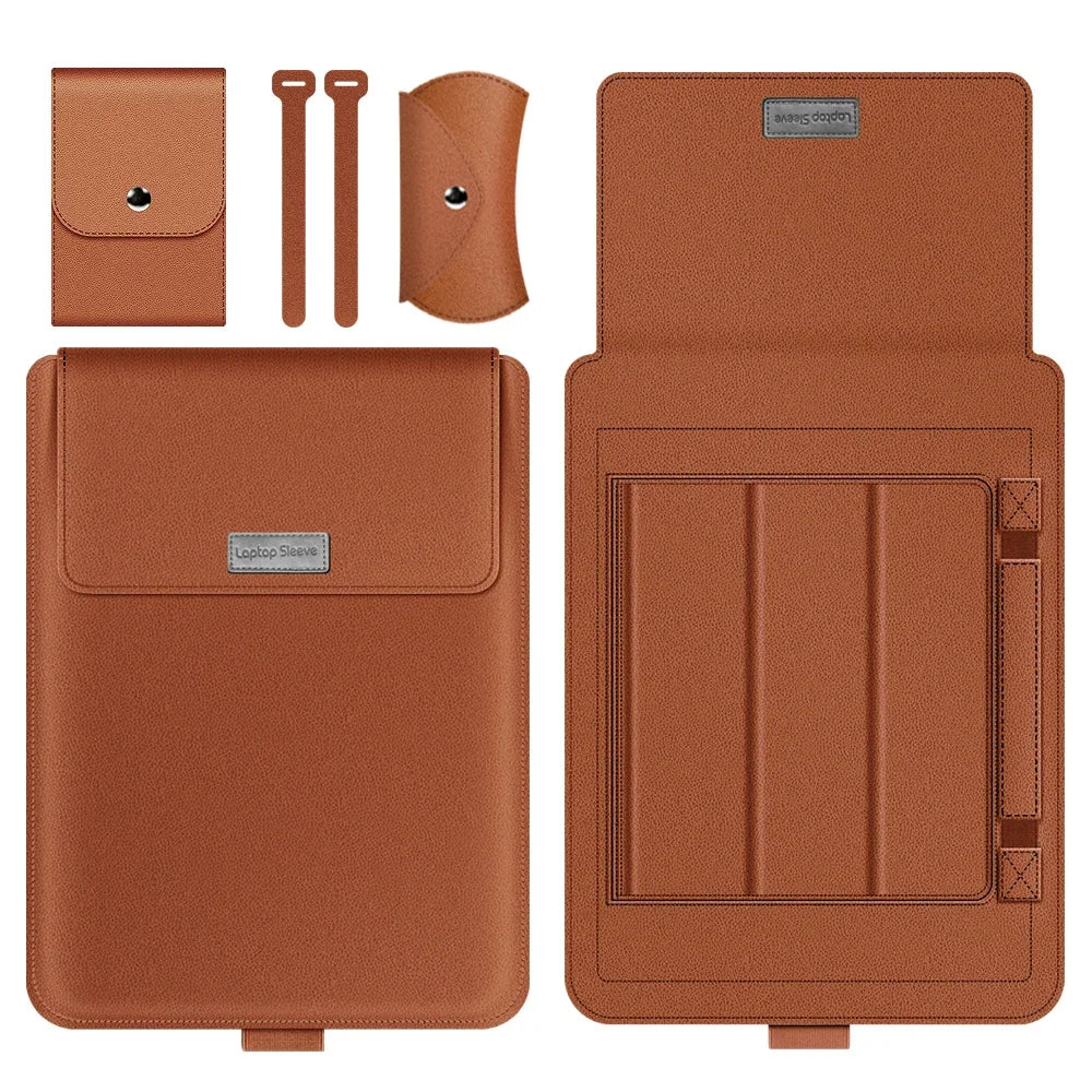 The Executive Edit: Vegan Leather Laptop Sleeve; Ergonomic Stand Mac Book Air 13.6 M4 2025 Pro 13.3 Notebook Sleeve Bag For Huawei ASUS Dell 11 13 14 15 15.6 16 Case