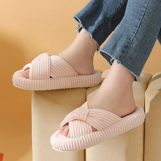 Women's Corduroy Cross Strap Home Slippers