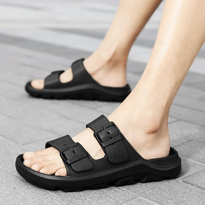 The Urban Wanderer: All-Terrain Buckle Slippers Sliders