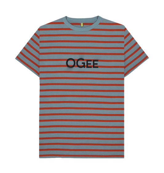 Stone Blue & Rust Stripe Printed Premium T-Shirt