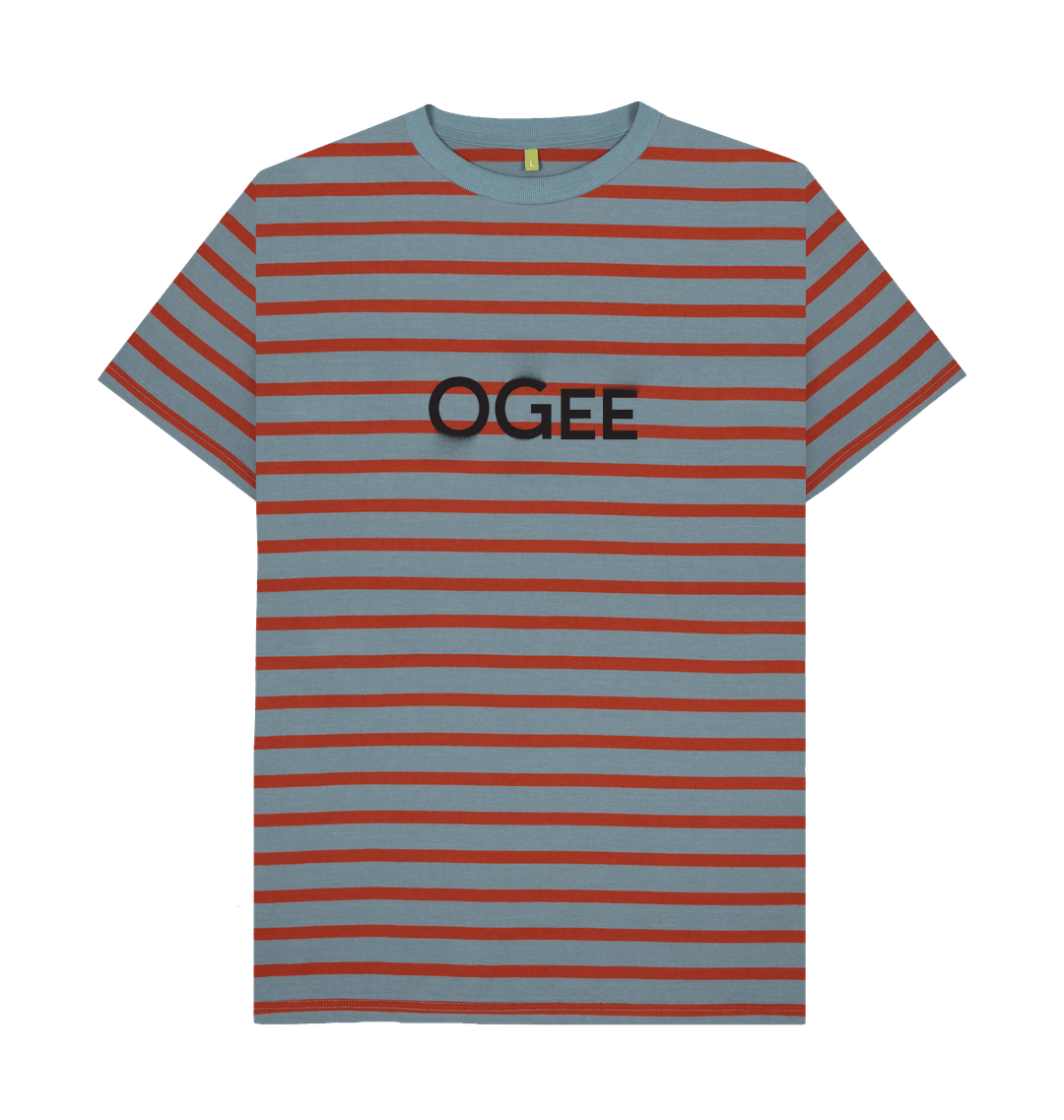 Stone Blue & Rust Stripe Printed Premium T-Shirt