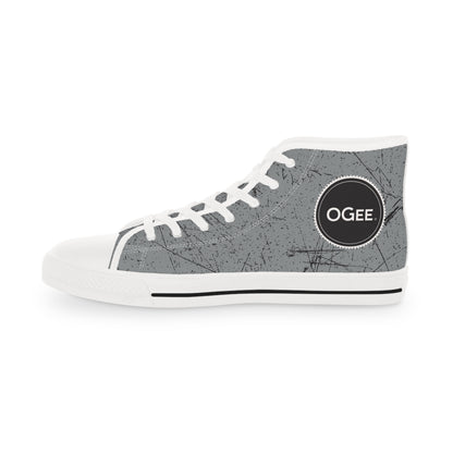 OGEE Men's High Top Originals Sneakers in Distressed Black print on Mid-Grey