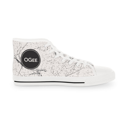 OGEE Men's High Top Originals Sneakers in Distressed Black print on Ecru