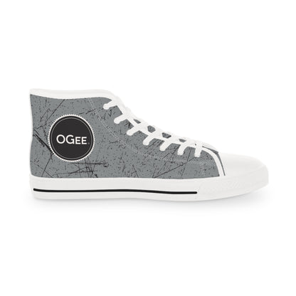 OGEE Men's High Top Originals Sneakers in Distressed Black print on Mid-Grey