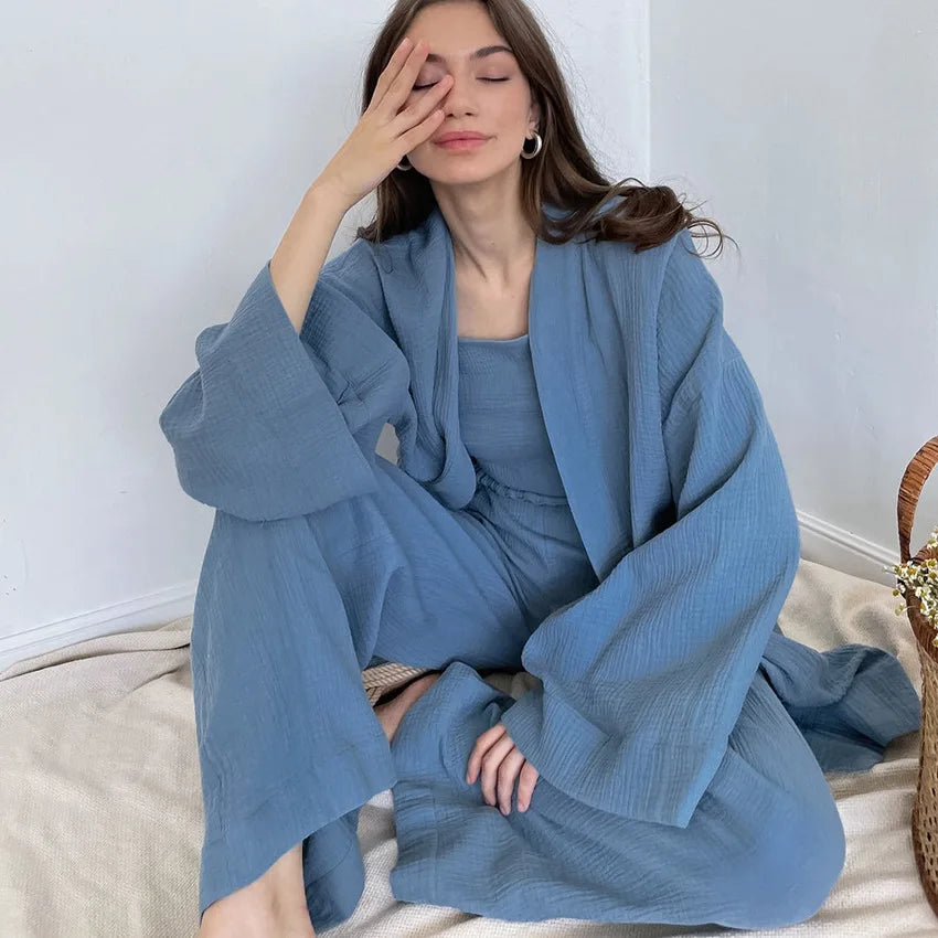 The Kinfolk Women's Kimono Home Luxury Sleepwear Set: Elevated Comfort in 100% Cotton Crepe