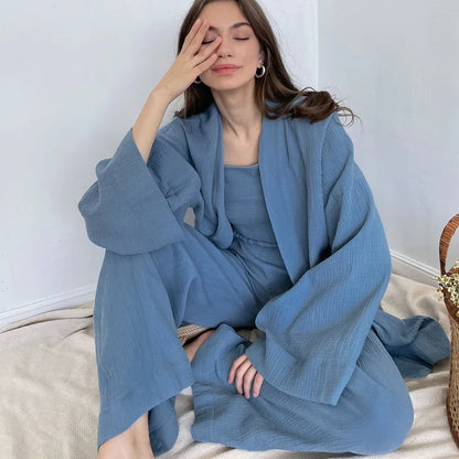 The Kinfolk Women's Kimono Home Luxury Sleepwear Set: Elevated Comfort in 100% Cotton Crepe