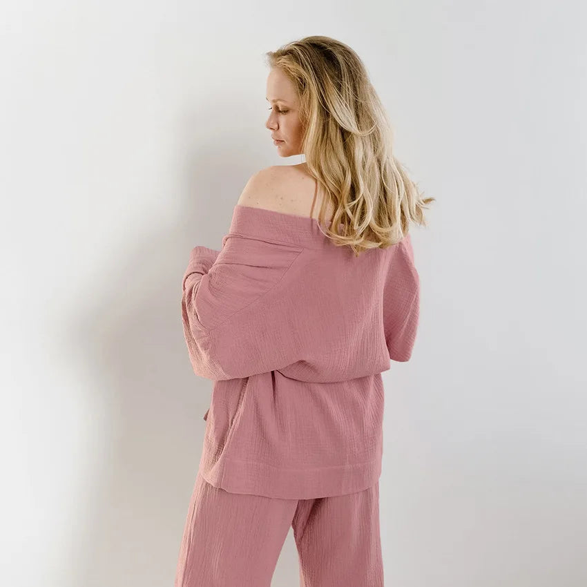 The Kinfolk Women's Kimono Home Luxury Sleepwear Set: Elevated Comfort in 100% Cotton Crepe
