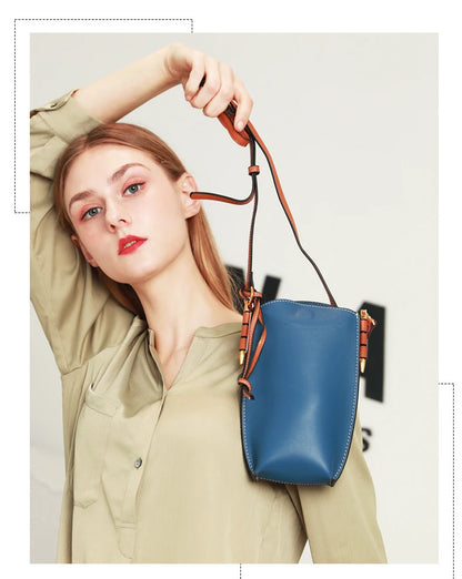 Women's Genuine leather bucket Mobile bag