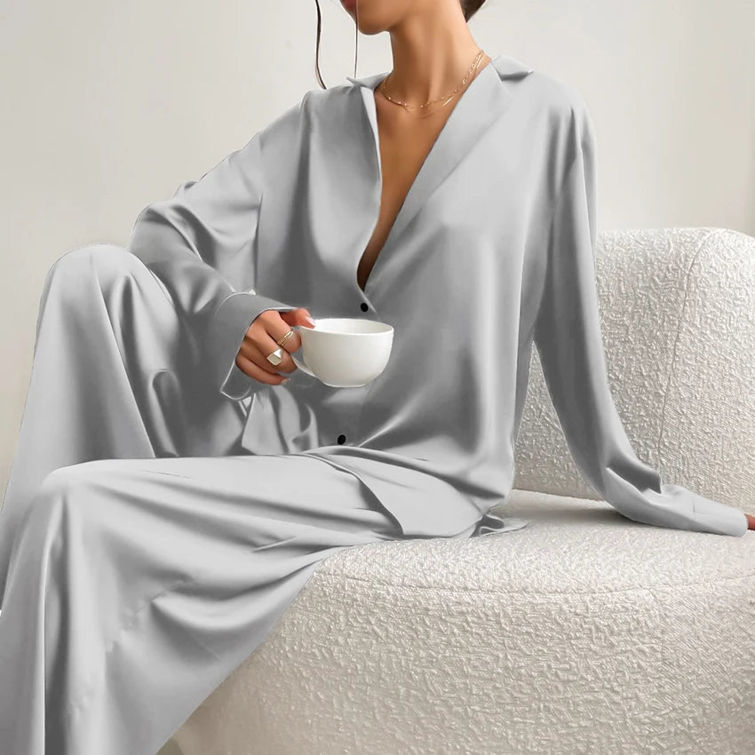 The Modern Muse: Women's Silk-Touch Satin Sleepwear Loungewear Set