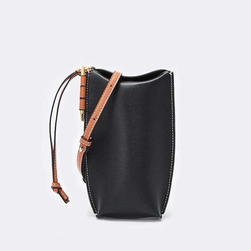 Women's Genuine leather bucket Mobile bag