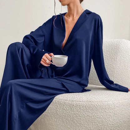 The Modern Muse: Women's Silk-Touch Satin Sleepwear Loungewear Set