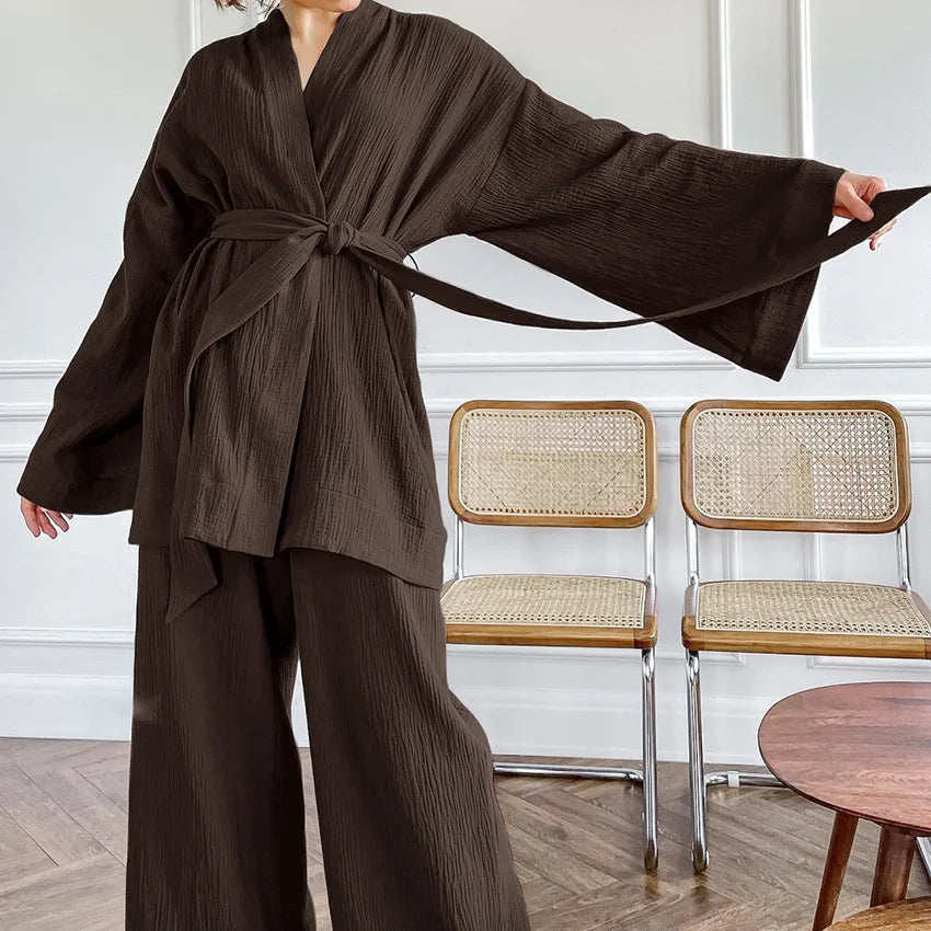 The Kinfolk Women's Kimono Home Luxury Sleepwear Set: Elevated Comfort in 100% Cotton Crepe