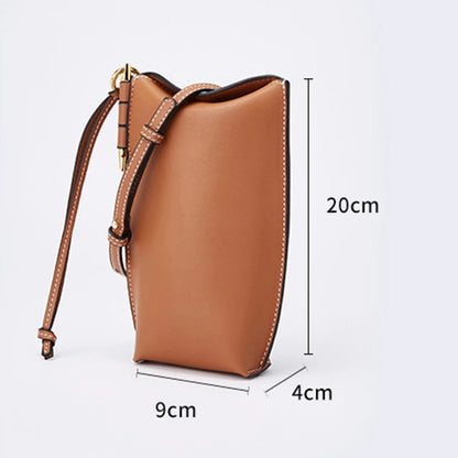 Women's Genuine leather bucket Mobile bag