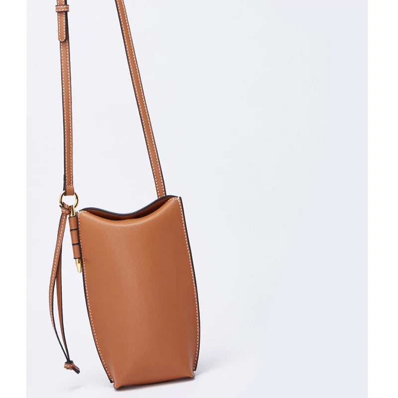 Women's Genuine leather bucket Mobile bag