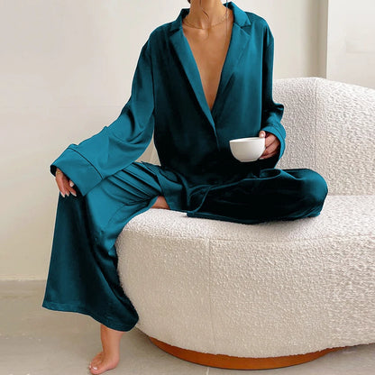 The Modern Muse: Women's Silk-Touch Satin Sleepwear Loungewear Set