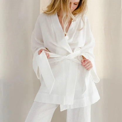 The Kinfolk Women's Kimono Home Luxury Sleepwear Set: Elevated Comfort in 100% Cotton Crepe