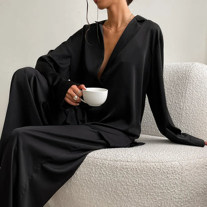 The Modern Muse: Women's Silk-Touch Satin Sleepwear Loungewear Set