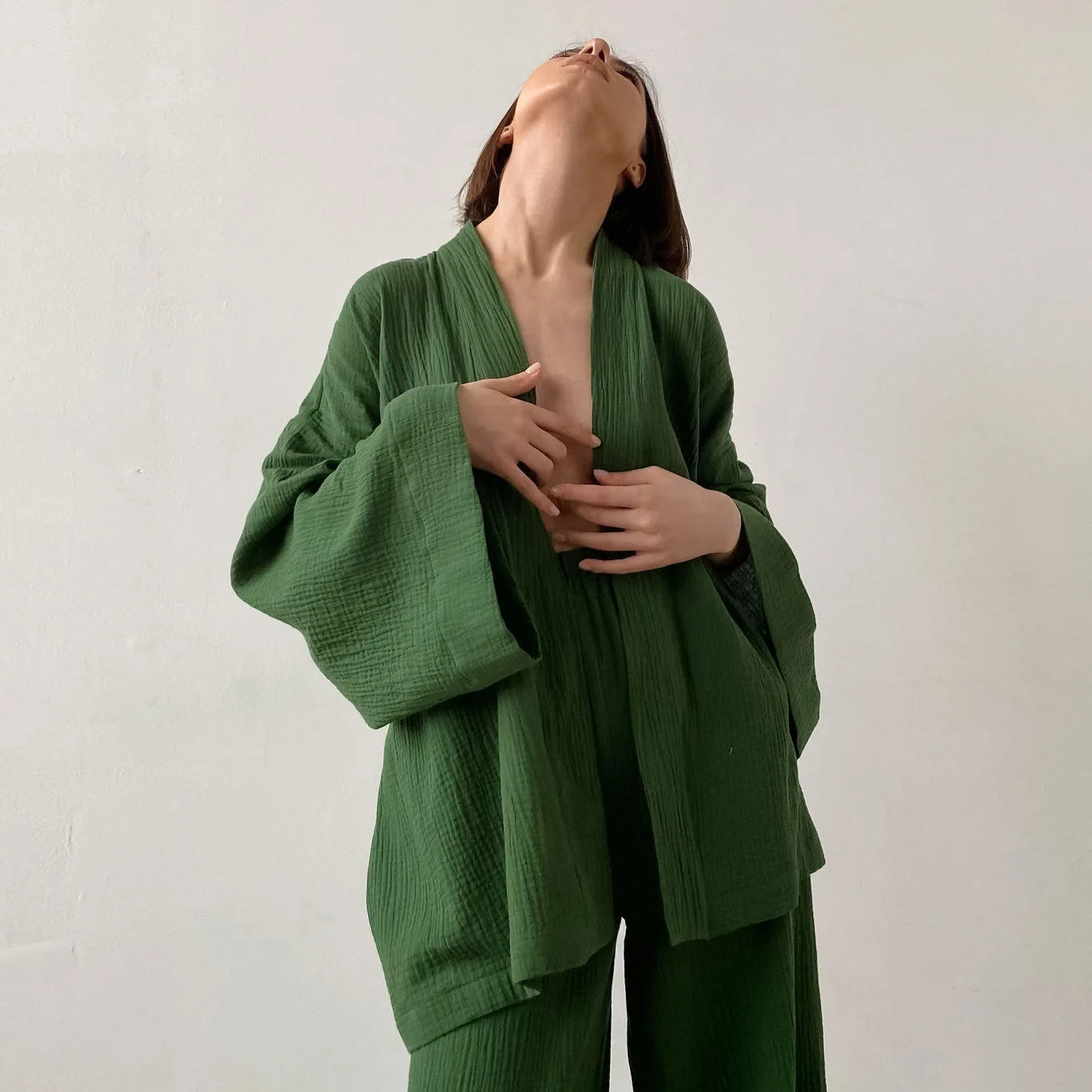 The Kinfolk Women's Kimono Home Luxury Sleepwear Set: Elevated Comfort in 100% Cotton Crepe