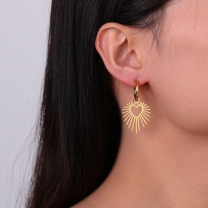 Geometric Heart Sun Pendant Drop Earrings