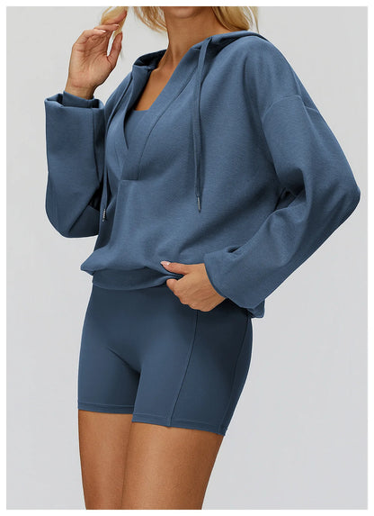 Women's Deep-V Sweatshirt Sports Top | Loose Fit Yoga & Running Sweatshirt