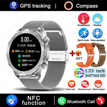Men's GPS Sports Smartwatch: 1.53" HD Screen, Bluetooth Calling, Compass, & NFC Access