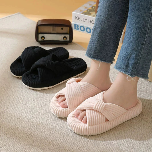 Women's Corduroy Cross Strap Home Slippers