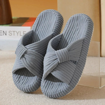 Women's Corduroy Cross Strap Home Slippers