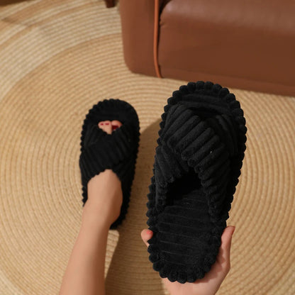 Corduroy Cross Band Home Slippers