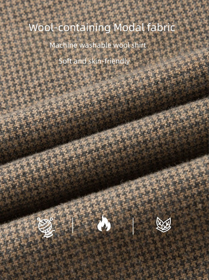 The Modernist Brushed Houndstooth Overshirt | Smart Casual Thermal Wool Blend