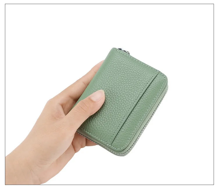 The Minimalist's Luxe: Top Grain Leather Accordion Zip Purse | RFID Blocking Card Holder Wallet