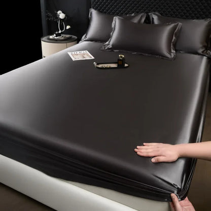 The Bauhaus Nocturne: 100% Mulberry Silk 3-Piece Fitted Sheet Set with Pillowcase Suite