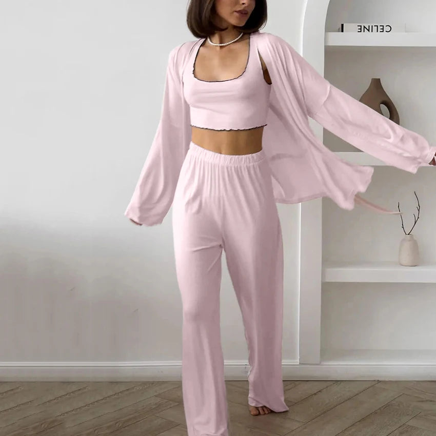The Luxe Lounge Edit: Women's Fluid Knit 3-Piece Sleepwear Loungewear Set