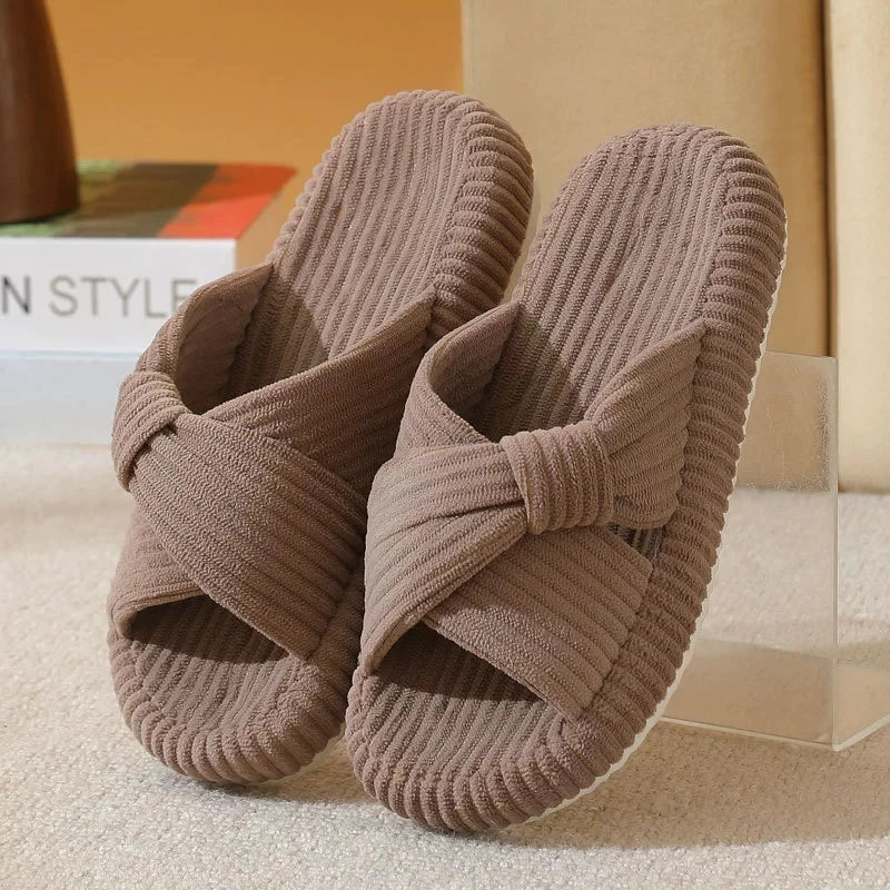 Women's Corduroy Cross Strap Home Slippers