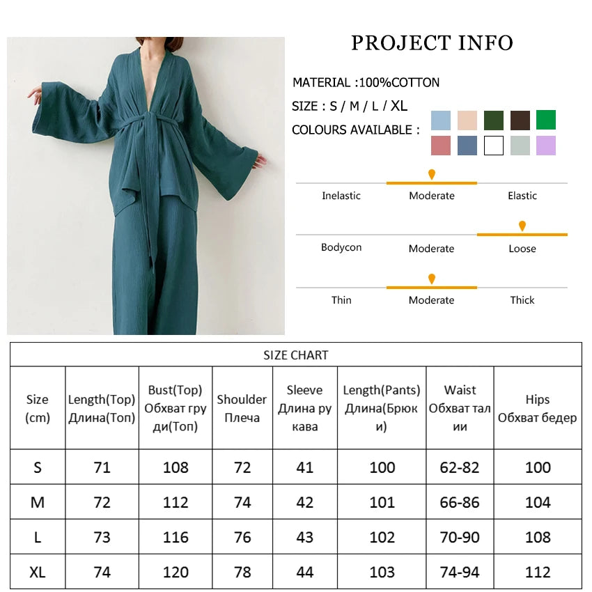 The Kinfolk Women's Kimono Home Luxury Sleepwear Set: Elevated Comfort in 100% Cotton Crepe