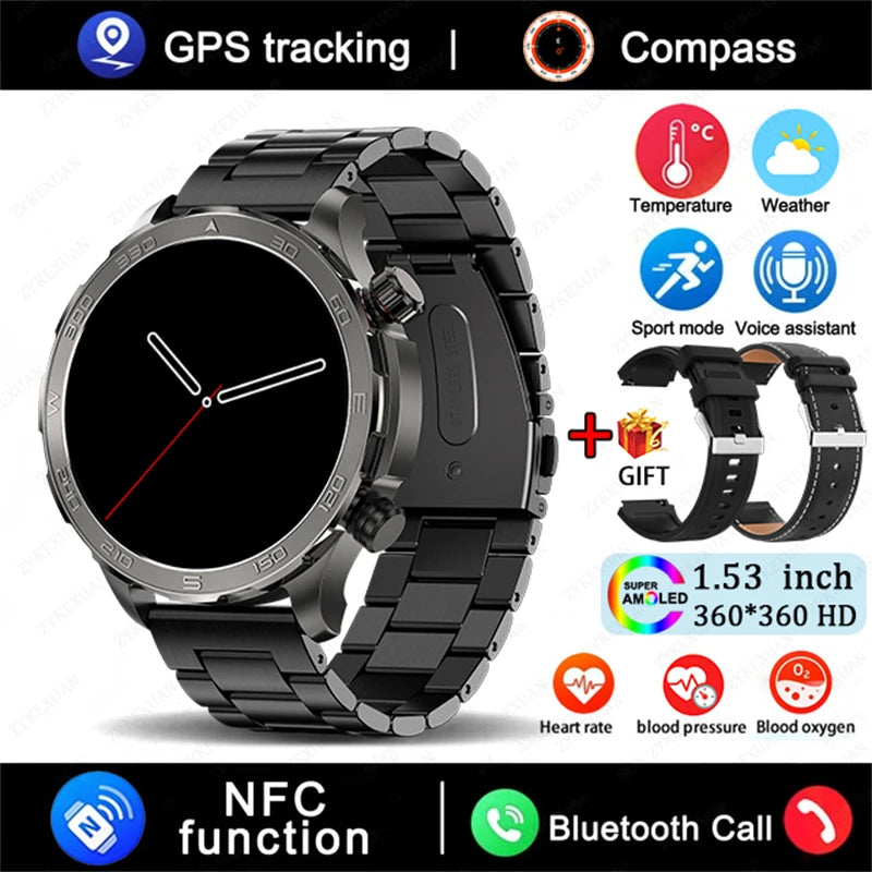 Men's GPS Sports Smartwatch: 1.53" HD Screen, Bluetooth Calling, Compass, & NFC Access