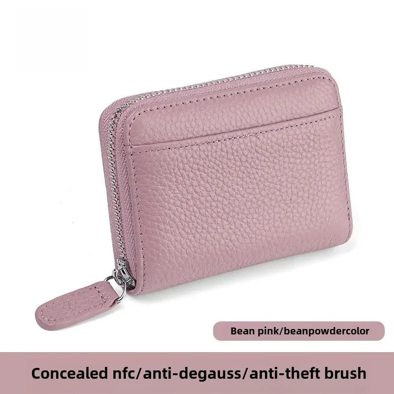 The Minimalist's Luxe: Top Grain Leather Accordion Zip Purse | RFID Blocking Card Holder Wallet