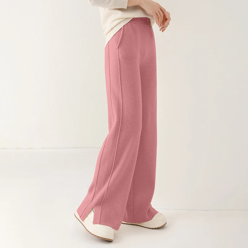 Women's Wide Leg Merino Wool Trousers | Knitted Soft Warm Pants