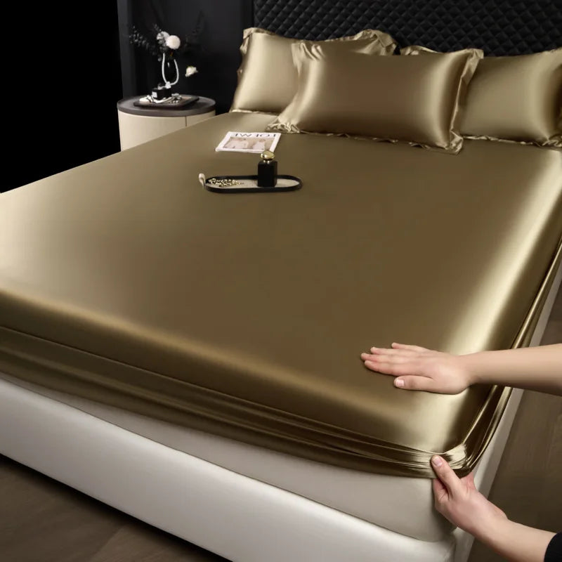 The Bauhaus Nocturne: 100% Mulberry Silk 3-Piece Fitted Sheet Set with Pillowcase Suite