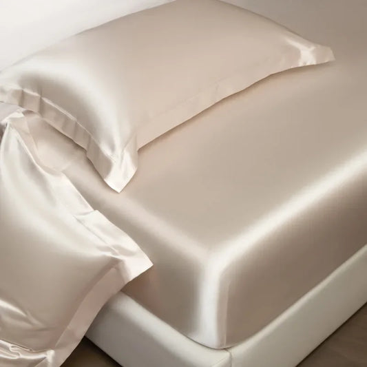 The Bauhaus Nocturne: 100% Mulberry Silk 3-Piece Fitted Sheet Set with Pillowcase Suite