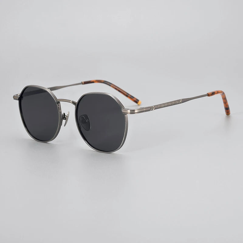 The Titan's Gaze: Men's Pure Titanium Round Polarized Sunglasses
