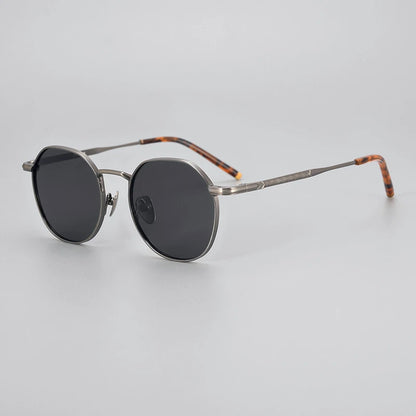 The Titan's Gaze: Men's Pure Titanium Round Polarized Sunglasses