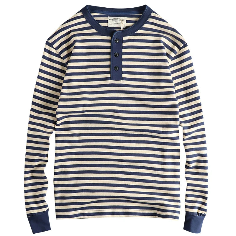 The Mariner's Heir: American Retro Men's Heavyweight Striped Henley