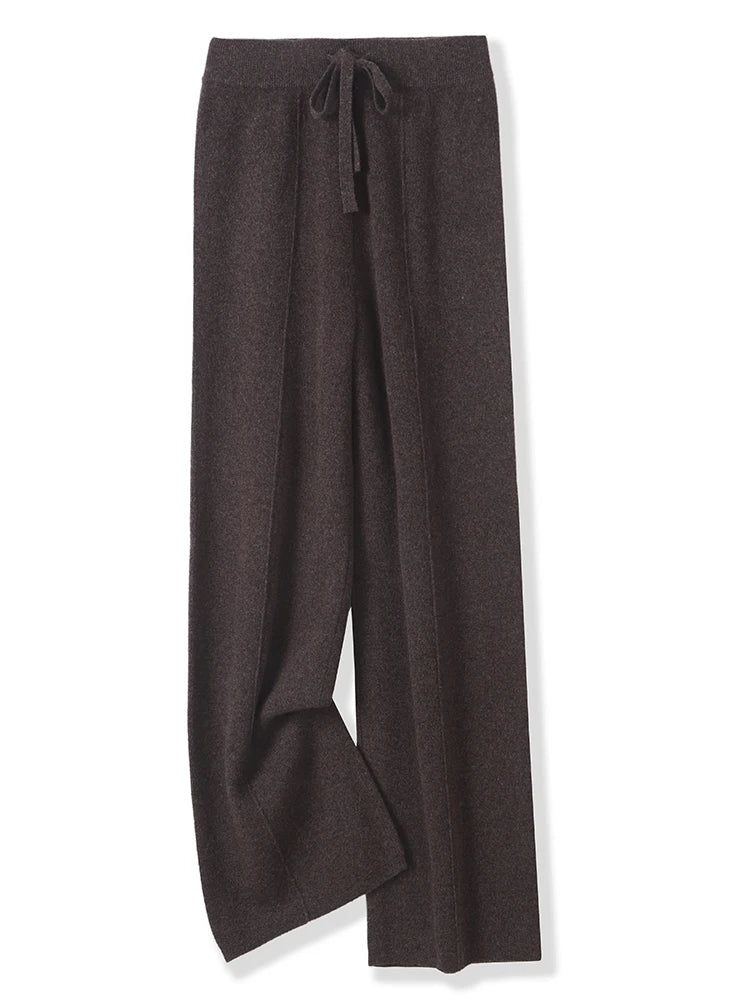 The Premium Merino Wool Trousers | Wide Leg Knit Cashmere-Feel Pants